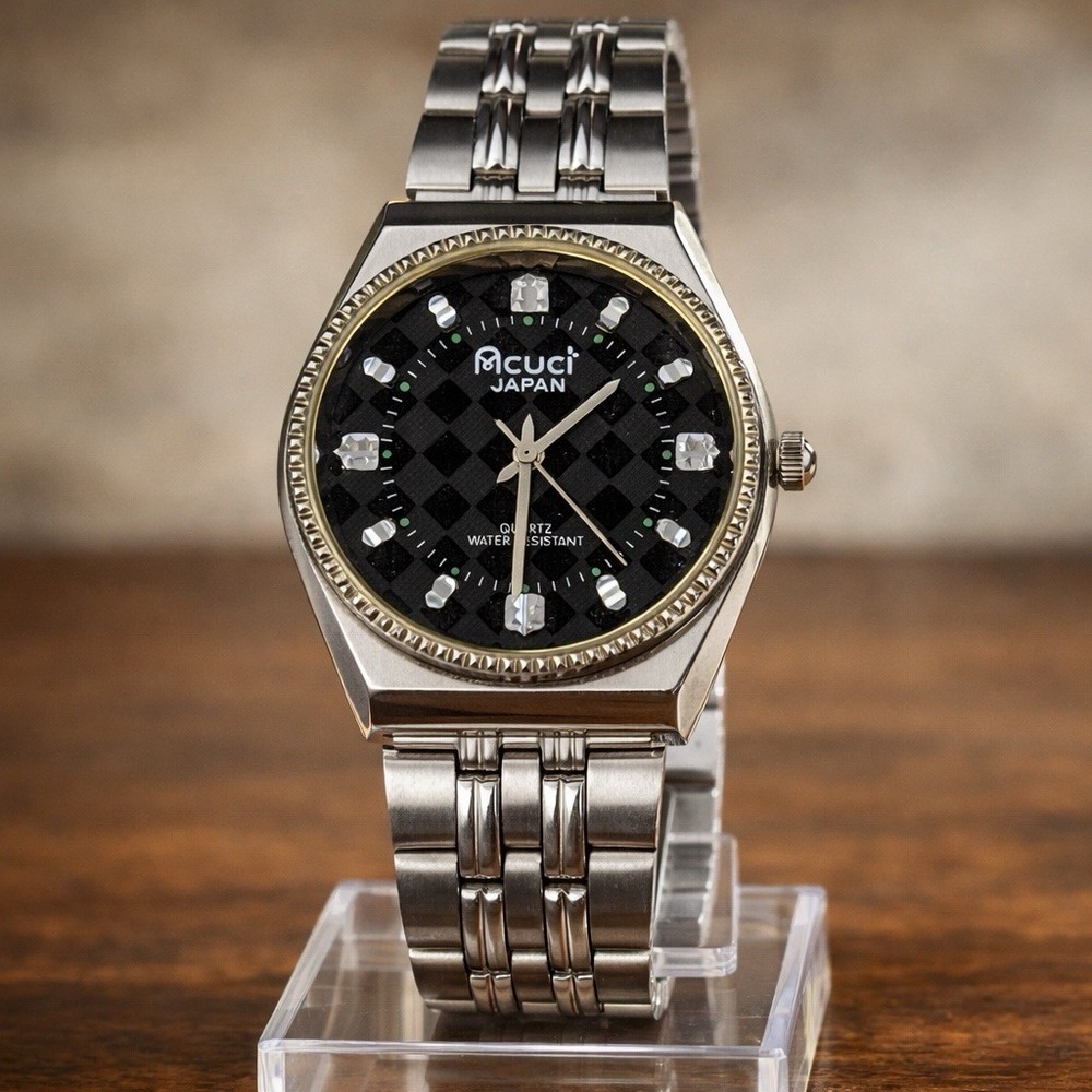 Acuci Japan Quartz Watch Black Dial Stainless Steel Band Water Resistant Unisex‎